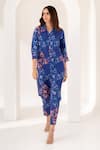 Buy_Kameez_Blue Summer Silk Printed Floral Spread Collar Savoy Kurta And Pant Set _Online_at_Aza_Fashions