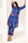 Shop_Kameez_Blue Summer Silk Printed Floral Spread Collar Savoy Kurta And Pant Set _Online_at_Aza_Fashions