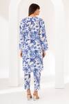 Shop_Kameez_Blue Cotton Embroidery Round Neck Blossom Floral Print Kurta And Pant Set_at_Aza_Fashions