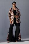 Buy_Koashee By Shubitaa_Black Silk Sequins, Embroidery 3d Floral Jacket And Bell Bottom Pant Set _at_Aza_Fashions