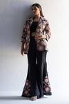 Buy_Koashee By Shubitaa_Black Silk Sequins, Embroidery 3d Floral Jacket And Bell Bottom Pant Set _Online_at_Aza_Fashions