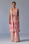 Buy_Koashee By Shubitaa_Pink Silk Embroidery, Sequins Open , Square Floral Jacket Pant Set _at_Aza_Fashions