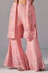 Koashee By Shubitaa_Pink Silk Zari Open Neck, Floral Blossom Embroidered Jacket Sharara Set _Online_at_Aza_Fashions