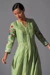 Koashee by Shubitaa_Green Bemberg Silk Printed Floral Notched Boquet Angarkha With Pant_Online_at_Aza_Fashions