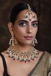 Buy_SWABHIMANN_Gold Plated Pearls Floral Kundan Studded Choker Set _at_Aza_Fashions