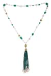 Shop_Kista_Green Beads Pearl Tassel Long Necklace _at_Aza_Fashions