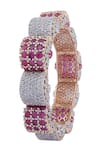 Shop_Moh-Maya by Disha Khatri_Silver Plated Crystals, Rhinestones, Stones Floral Shaped Bangle Single Pc _at_Aza_Fashions
