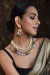 Buy_SWABHIMANN_Gold Plated Pearls Handcrafted Stone Drop Necklace Set _at_Aza_Fashions