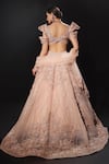 Shop_Amit GT_Peach Tulle Hand Embroidered Pearl Coralie Cut Dana Trail Lehenga Set  _at_Aza_Fashions