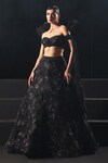 Buy_Amit GT_Black Tulle Hand Embroidered Leaf Luna Lehenga With Structured Blouse _at_Aza_Fashions