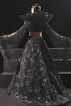 Shop_Amit GT_Black Tulle Hand Embroidered Leaf Luna Lehenga With Structured Blouse _at_Aza_Fashions