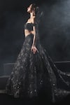 Amit GT_Black Tulle Hand Embroidered Leaf Luna Lehenga With Structured Blouse _Online_at_Aza_Fashions