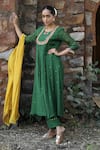 Buy_Label Kinjal Modi_Green Fine Chanderi Embroidered Sequins Yoke Work Anarkali Pant Set  _Online_at_Aza_Fashions