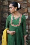 Shop_Label Kinjal Modi_Green Fine Chanderi Embroidered Sequins Yoke Work Anarkali Pant Set  _Online_at_Aza_Fashions