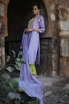 Shop_Label Kinjal Modi_Purple Chanderi Embroidered Sequins Round Kurta Pant Set _Online_at_Aza_Fashions