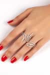 Buy_Solasta Jewellery_Silver Plated Swarovski Zirconia Two Finger Sway Wave Ring _at_Aza_Fashions