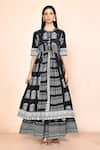 Buy_Khwaab by Sanjana Lakhani_Black Cotton Printed Digital Mandarin Collar And White Anarkali Set _Online_at_Aza_Fashions