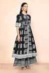 Buy_Khwaab by Sanjana Lakhani_Black Cotton Printed Digital Mandarin Collar And White Anarkali Set 