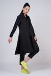 Krati Jain_Black Quilted Suiting Fabrics Plain Stand Collar Jacket _Online_at_Aza_Fashions