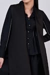 Shop_Krati Jain_Black Quilted Suiting Fabrics Plain Stand Collar Jacket _Online_at_Aza_Fashions