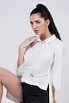 Buy_Krati Jain_White Cotton Blend Plain Collared Neck Front Buckled Shirt _Online_at_Aza_Fashions