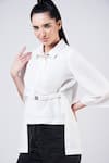 Krati Jain_White Cotton Blend Plain Collared Neck Front Buckled Shirt _at_Aza_Fashions