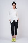 Buy_Krati Jain_White Cotton Blend Plain Collared Neck Drape Effect Shirt _at_Aza_Fashions