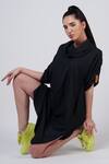 Buy_Krati Jain_Black Cotton Blend Shirting Fabric Plain Cowl Neck Dress _at_Aza_Fashions