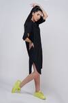 Krati Jain_Black Cotton Blend Shirting Fabric Plain Cowl Neck Dress _Online_at_Aza_Fashions