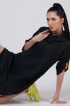 Buy_Krati Jain_Black Cotton Blend Shirting Fabric Plain Cowl Neck Dress _Online_at_Aza_Fashions