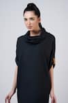 Krati Jain_Black Cotton Blend Shirting Fabric Plain Cowl Neck Dress _at_Aza_Fashions