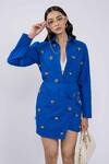 Buy_The Dramebaaz Co_Blue Cotton Embellished Metal Chain Shirt Collar Skirt Set _at_Aza_Fashions