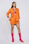 The Dramebaaz Co_Orange Cotton Spread Collar Shirt And Solid Shorts Set _Online_at_Aza_Fashions