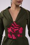 Buy_The Dramebaaz CO_Green Cotton Applique, Embroidery Split V-neck, Plunge Blazer Dress With Corset _Online_at_Aza_Fashions