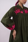 Buy_The Dramebaaz Co_Green Cotton Embroidered Floral Round Collar Whispering Breeze Tier Dress _Online_at_Aza_Fashions