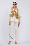 Buy_The Dramebaaz CO_Off White Cotton Embroidery V-neck Mirage Jacket And Pant Set _at_Aza_Fashions