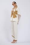 The Dramebaaz CO_Off White Cotton Embroidery V-neck Mirage Jacket And Pant Set _Online_at_Aza_Fashions