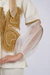 Buy_The Dramebaaz CO_Off White Cotton Embroidery V-neck Mirage Jacket And Pant Set _Online_at_Aza_Fashions
