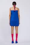 Shop The Dramebaaz CO Blue Cotton Beads Square Neck Electric Embellished Spaghetti Dress at Aza Fashions Shop_The Dramebaaz CO_Blue Cotton Beads Square Neck Electric Embellished Spaghetti Dress _at_Aza_Fashions