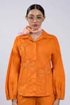 Shop The Dramebaaz CO Orange Cotton Embroidery Collared Tangerine Vintage Garden Shirt And Pant Set Online at Aza Fashions Shop_The Dramebaaz CO_Orange Cotton Embroidery Collared Tangerine Vintage Garden Shirt And Pant Set _Online_at_Aza_Fashions