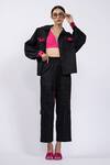 Buy_The Dramebaaz CO_Black Cotton Embroidery, Applique Collared Jacket And Pant Set _at_Aza_Fashions
