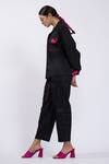 The Dramebaaz CO_Black Cotton Embroidery, Applique Collared Jacket And Pant Set _Online_at_Aza_Fashions