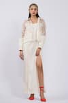 Buy_The Dramebaaz CO_Off White Cotton Beads Collared Embroidered Sheer Jacket _at_Aza_Fashions