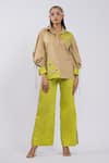 Buy_The Dramebaaz CO_Beige Cotton Embroidery, Sequins Collared Floral Shirt And Pant Set _at_Aza_Fashions