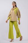 Buy_The Dramebaaz CO_Beige Cotton Embroidery, Sequins Collared Floral Shirt And Pant Set _Online_at_Aza_Fashions