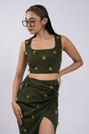 The Dramebaaz CO_Green Cotton Chains Round Neck Embellished Top And Draped Skirt Set _Online_at_Aza_Fashions