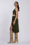 Buy_The Dramebaaz CO_Green Cotton Chains Round Neck Embellished Top And Draped Skirt Set _Online_at_Aza_Fashions