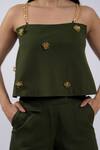 Shop_The Dramebaaz CO_Green Cotton Chains, Metallic Thread Square Neck Embellished Top And Pant Set _Online_at_Aza_Fashions