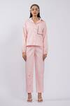 Buy_The Dramebaaz CO_Pink Cotton Embroidery Collared Floral Applique Shirt And Pant Set _at_Aza_Fashions