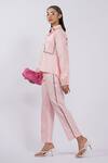 The Dramebaaz CO_Pink Cotton Embroidery Collared Floral Applique Shirt And Pant Set _Online_at_Aza_Fashions